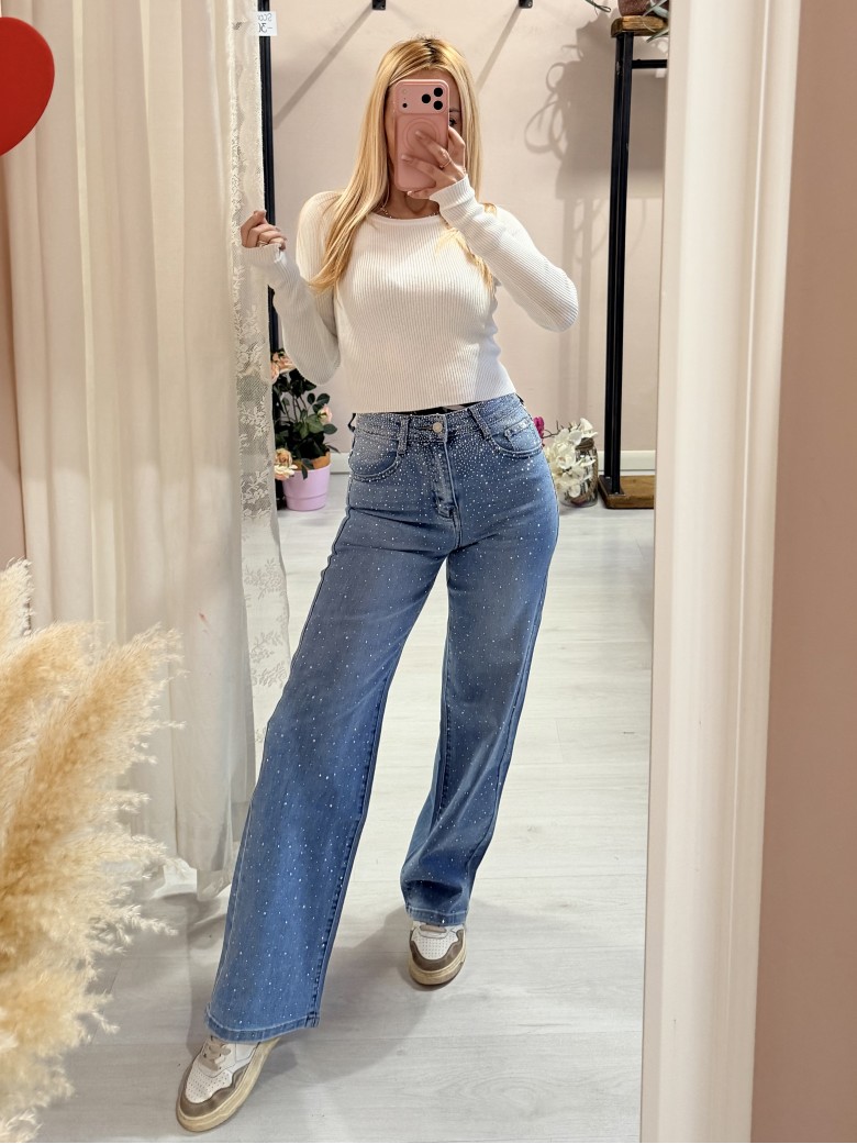 Jeans larghi cascata di STRASS