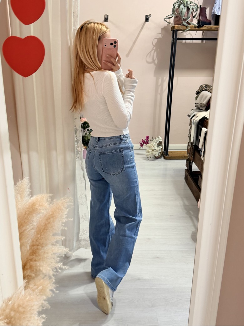 Jeans larghi cascata di STRASS