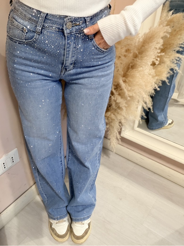 Jeans larghi cascata di STRASS