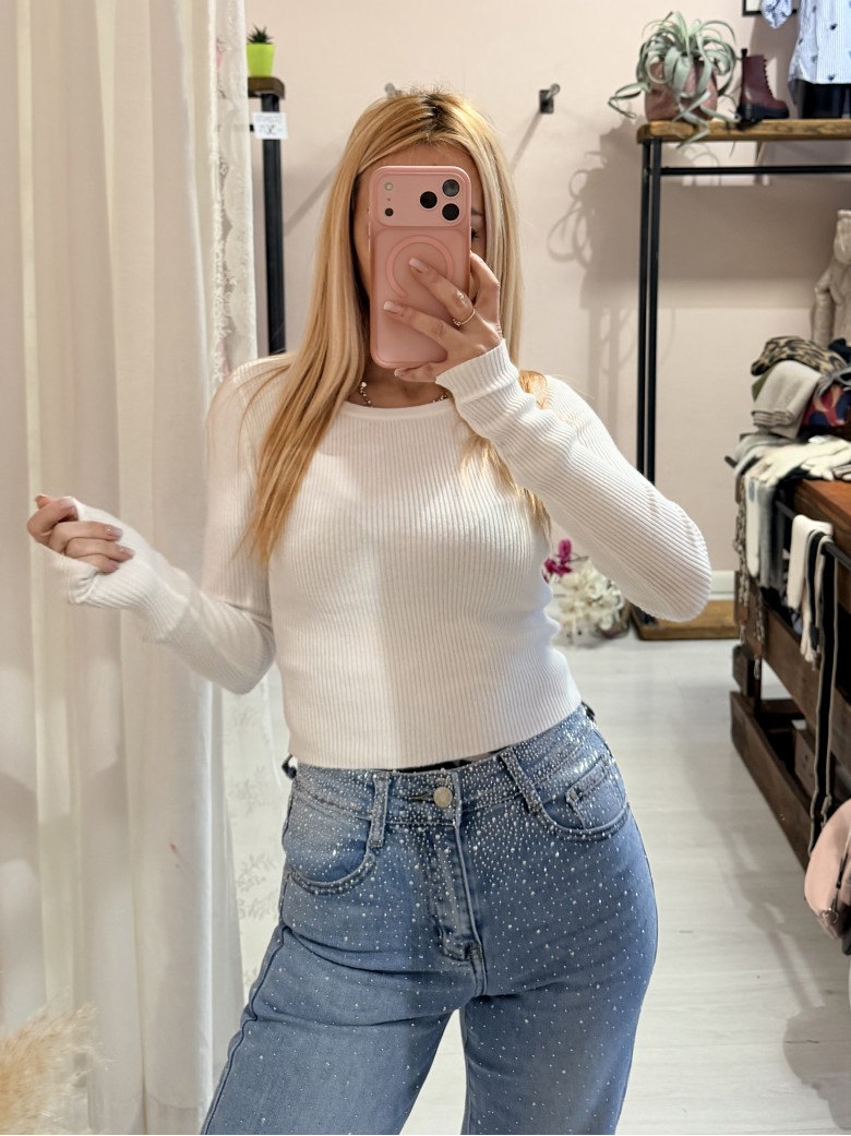 Jeans larghi cascata di STRASS