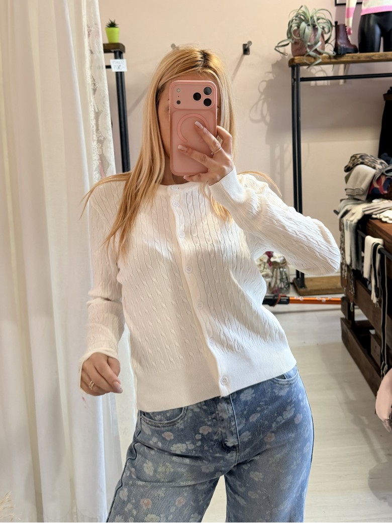 Maglioncino cardigan treccioline BIANCO