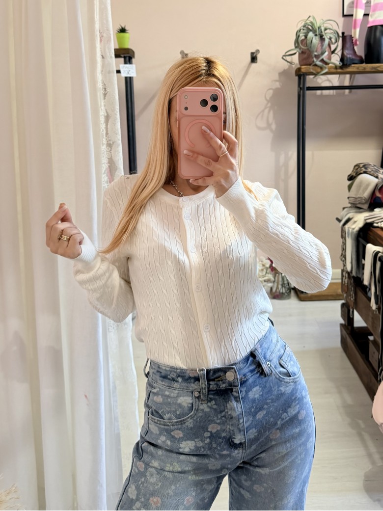 Maglioncino cardigan treccioline BIANCO