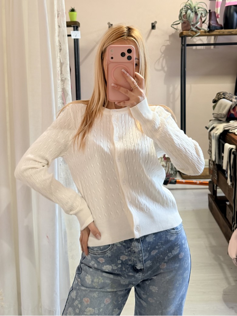 Maglioncino cardigan treccioline BIANCO