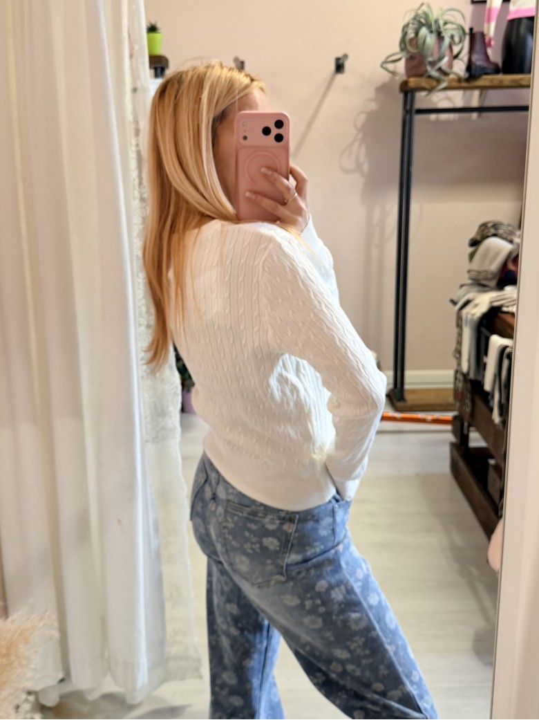 Maglioncino cardigan treccioline BIANCO