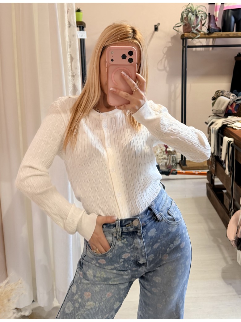 Maglioncino cardigan treccioline BIANCO