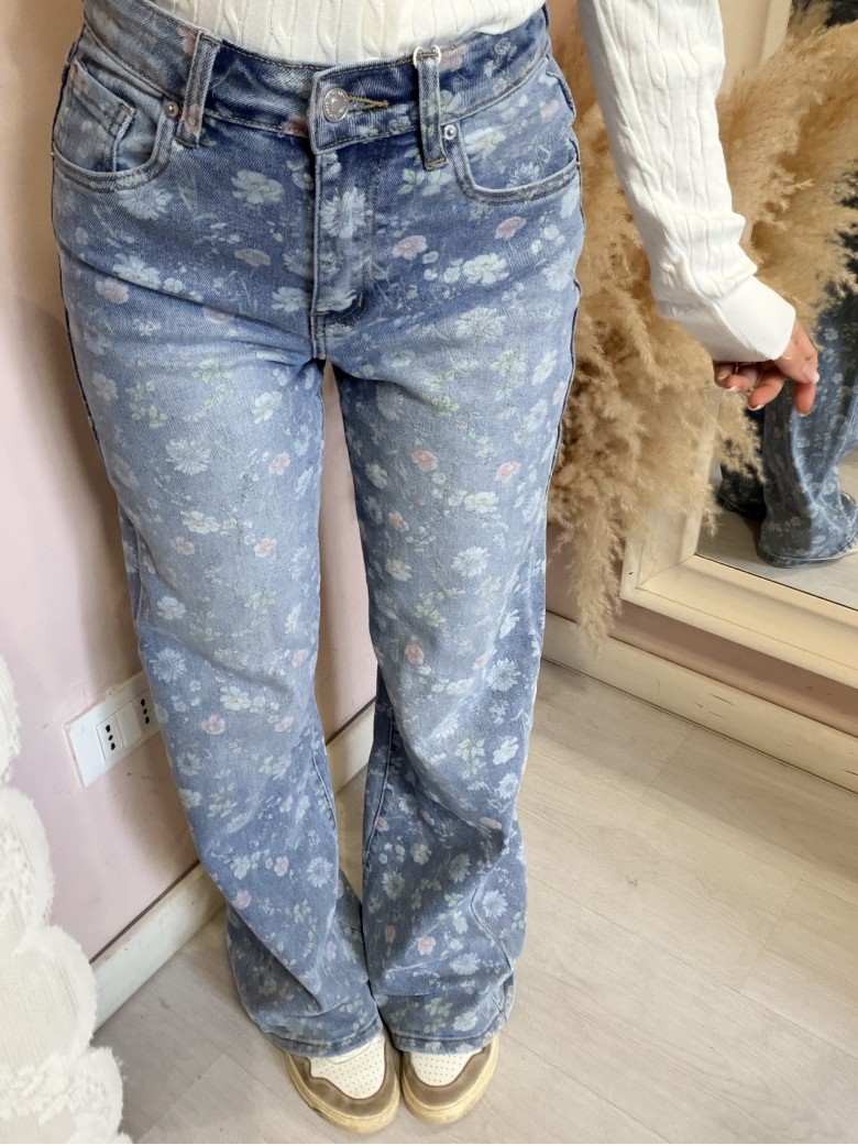 Jeans FIORELLINI larghi