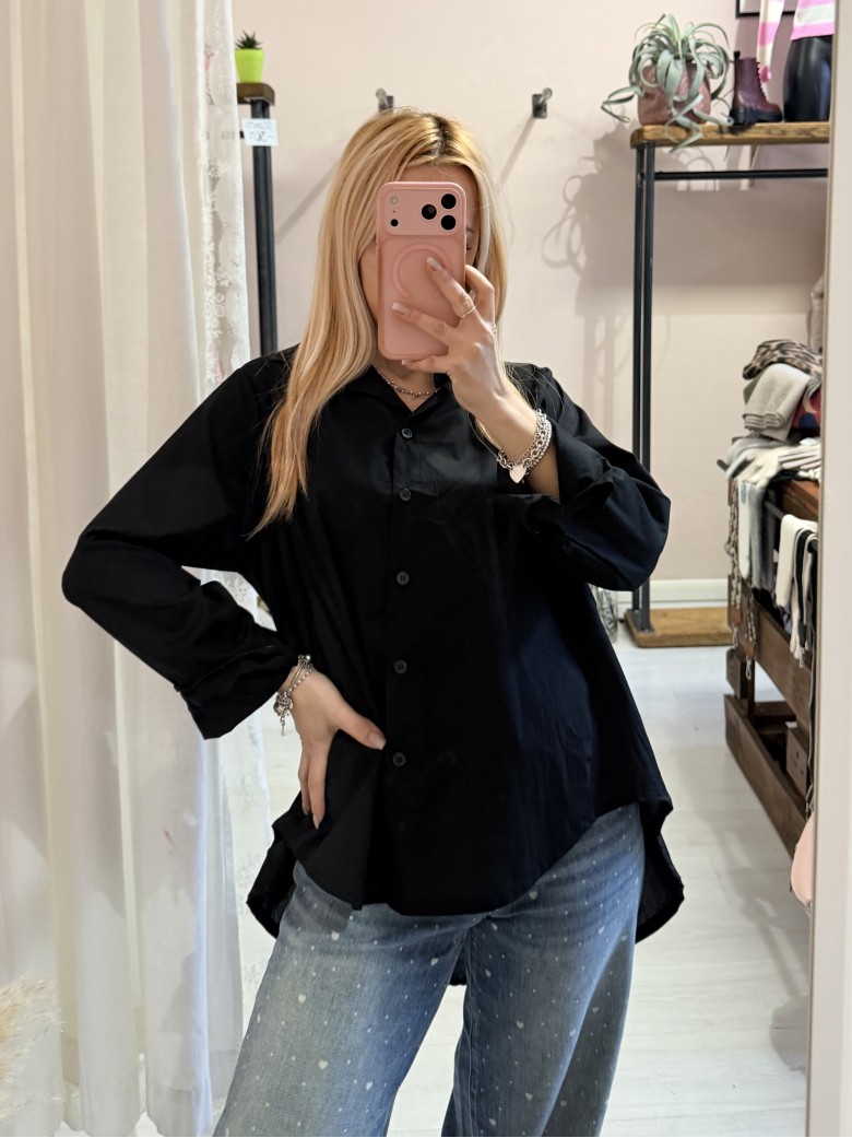 Camicia morbida nera in cotone