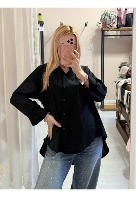 Camicia morbida nera in cotone
