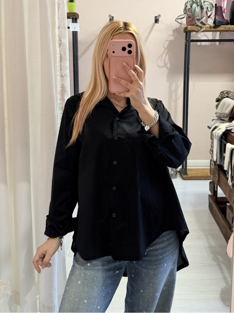 Camicia morbida nera in cotone
