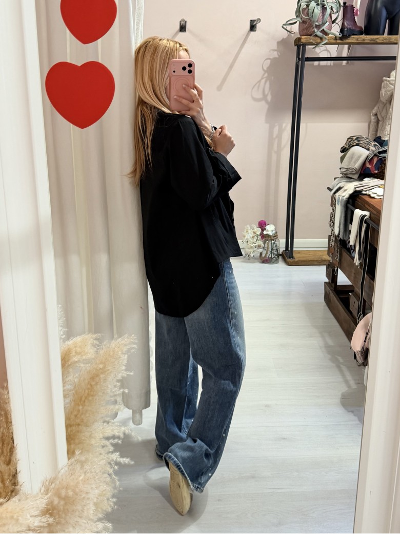 Camicia morbida nera in cotone