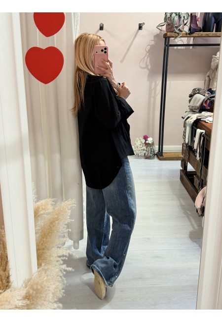 Camicia morbida nera in cotone