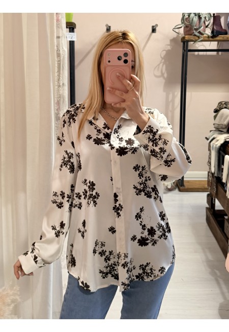 Camicia in raso fiorellini sul verde