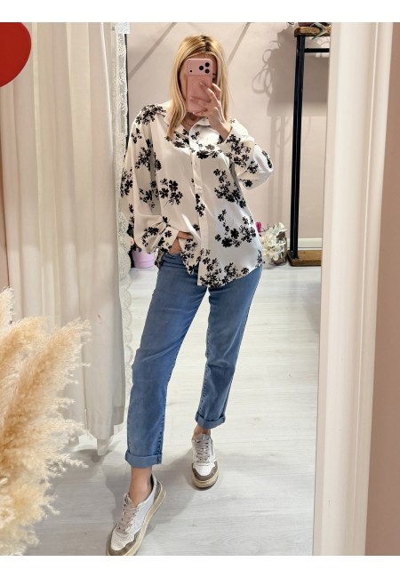 Camicia in raso fiorellini sul verde