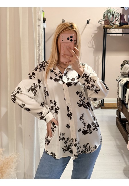 Camicia in raso fiorellini sul verde