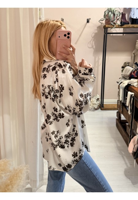 Camicia in raso fiorellini sul verde