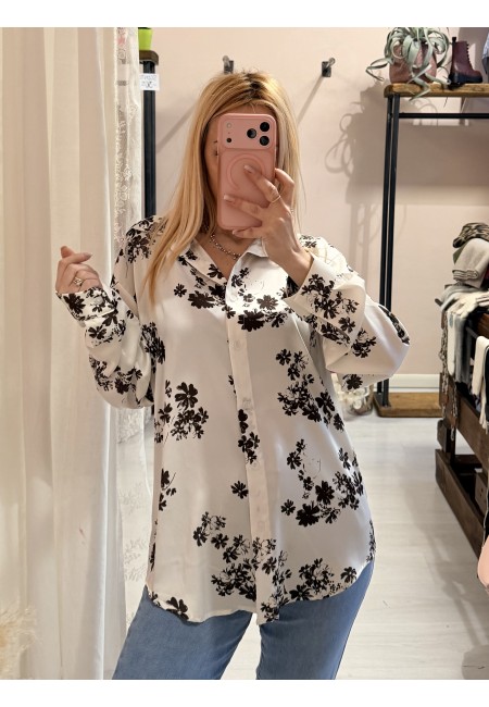 Camicia in raso fiorellini sul verde