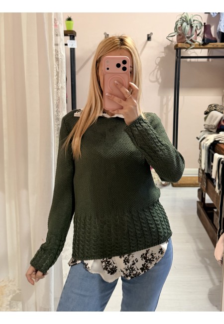 Camicia in raso fiorellini sul verde