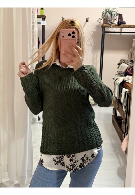 Camicia in raso fiorellini sul verde