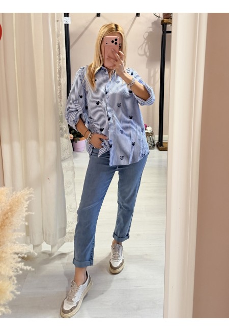 Camicia a righe azzurre con CUORICINI
