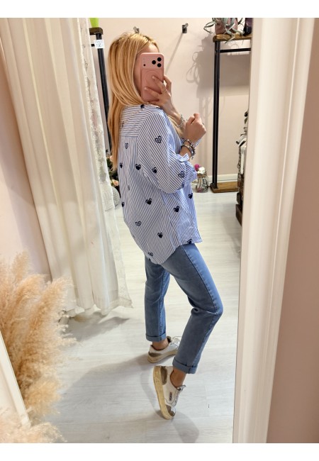 Camicia a righe azzurre con CUORICINI