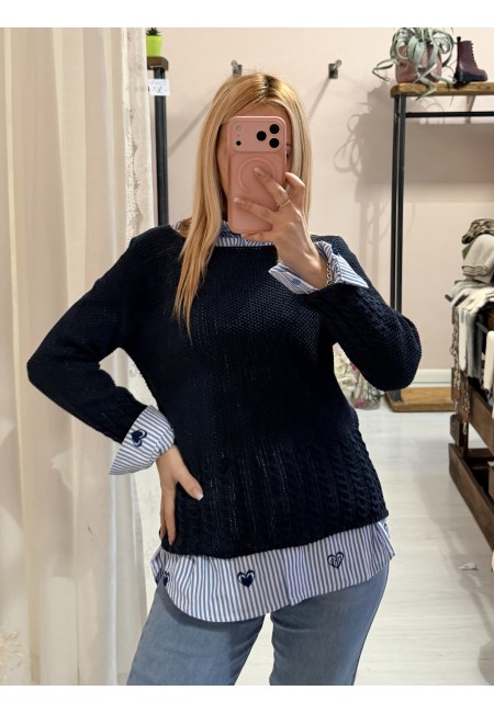 Camicia a righe azzurre con CUORICINI