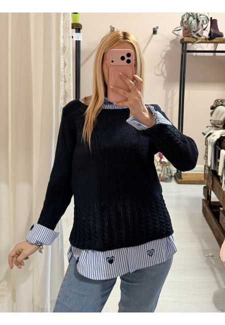 Camicia a righe azzurre con CUORICINI