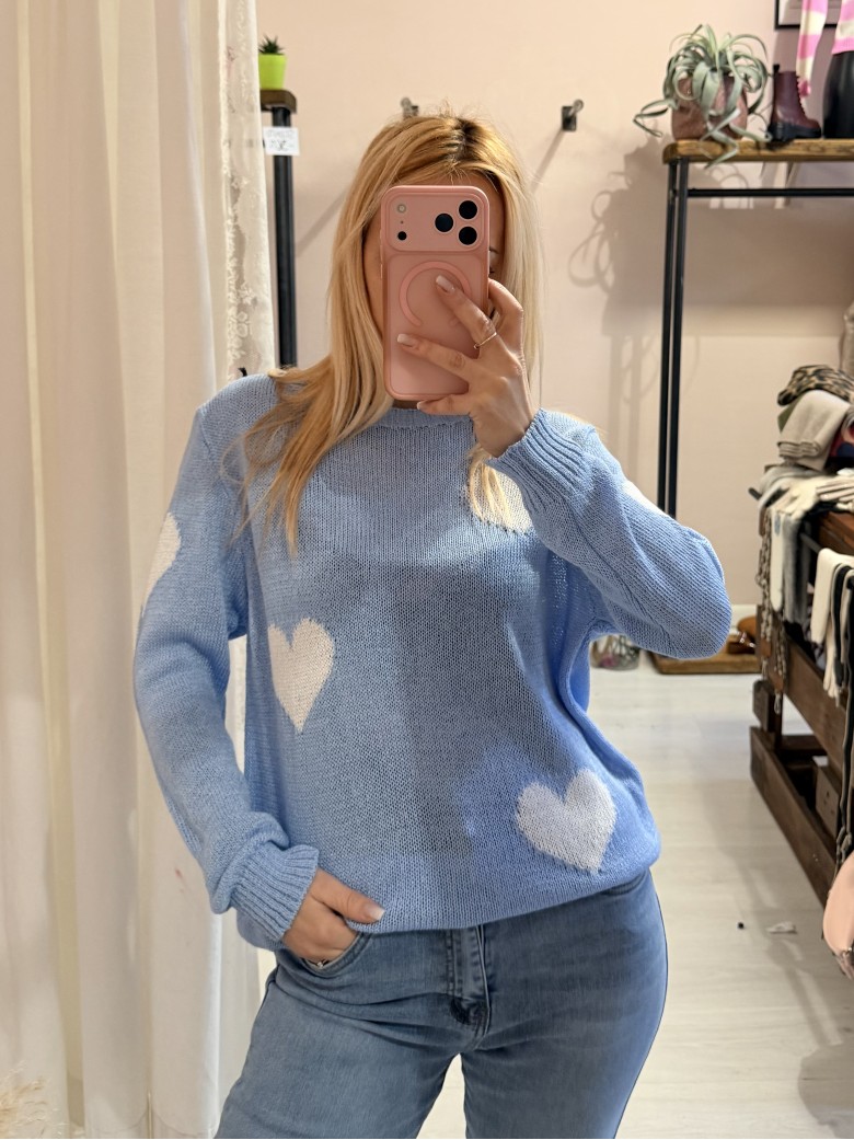 Maglioncino morbido CUORI celeste