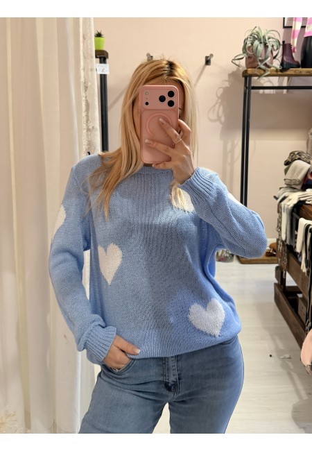 Maglioncino morbido CUORI celeste