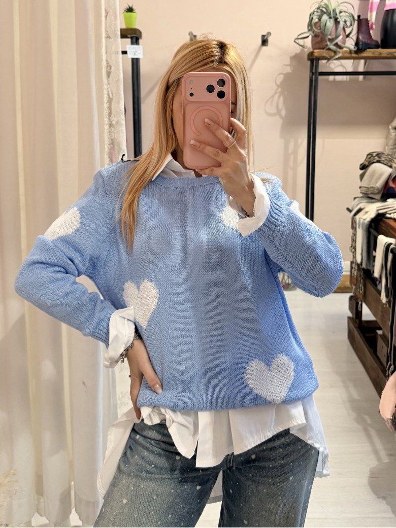 Maglioncino morbido CUORI celeste