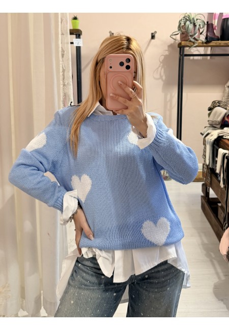 Maglioncino morbido CUORI celeste