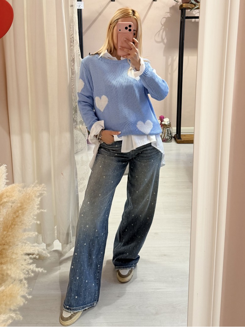 Maglioncino morbido CUORI celeste