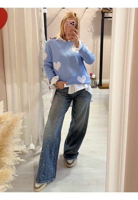 Maglioncino morbido CUORI celeste
