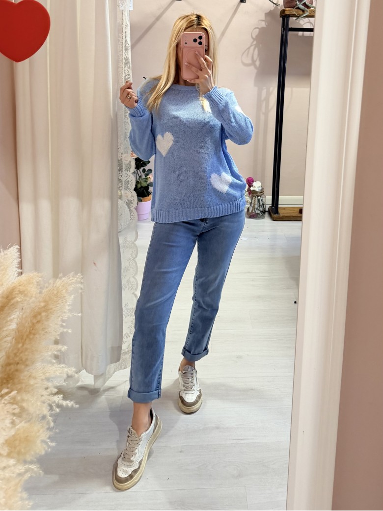 Maglioncino morbido CUORI celeste