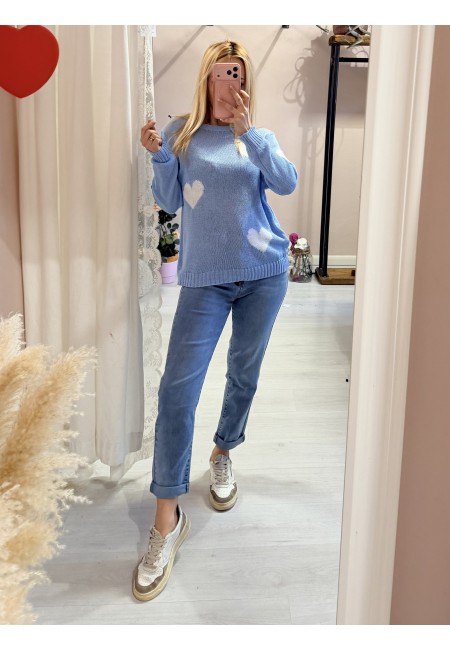 Maglioncino morbido CUORI celeste