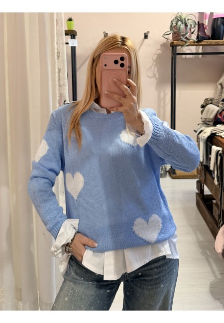 Maglioncino morbido CUORI celeste