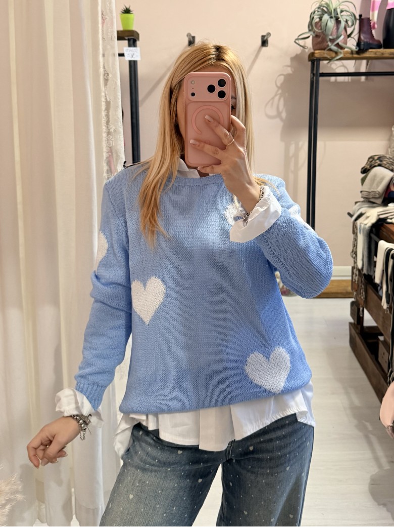 Maglioncino morbido CUORI celeste