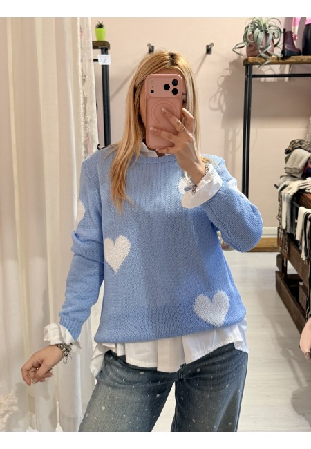 Maglioncino morbido CUORI celeste