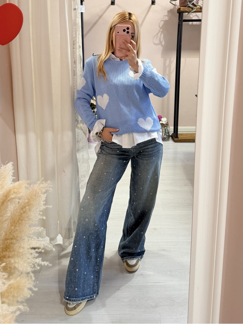Maglioncino morbido CUORI celeste