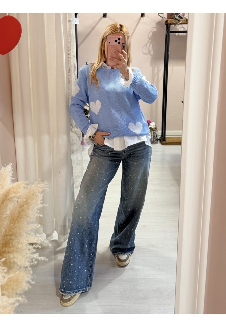 Maglioncino morbido CUORI celeste