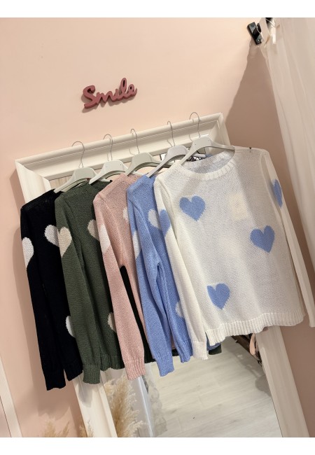 Maglioncino morbido CUORI celeste