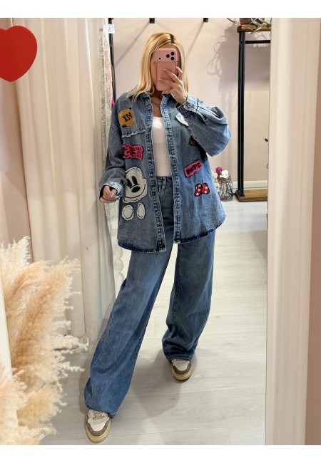 Giacca di jeans con topolino e minnie