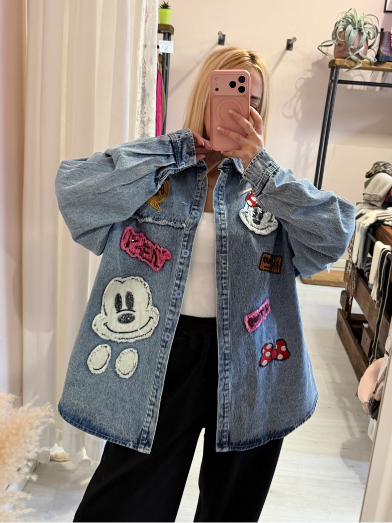 Giacca di jeans con topolino e minnie