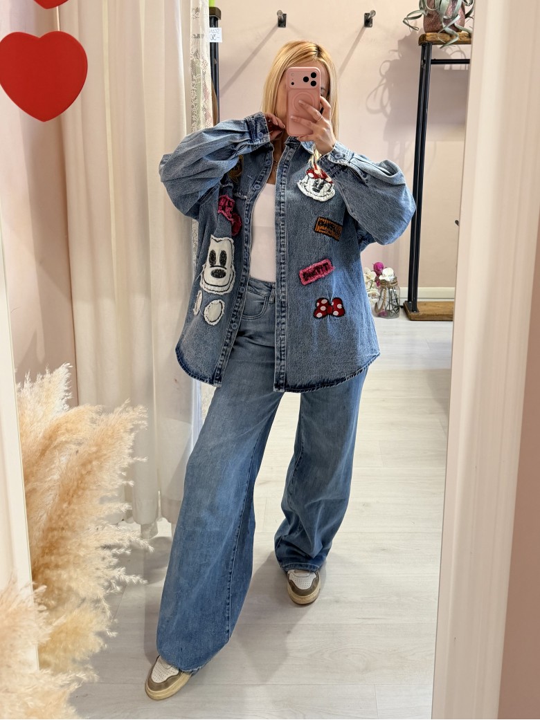 Giacca di jeans con topolino e minnie