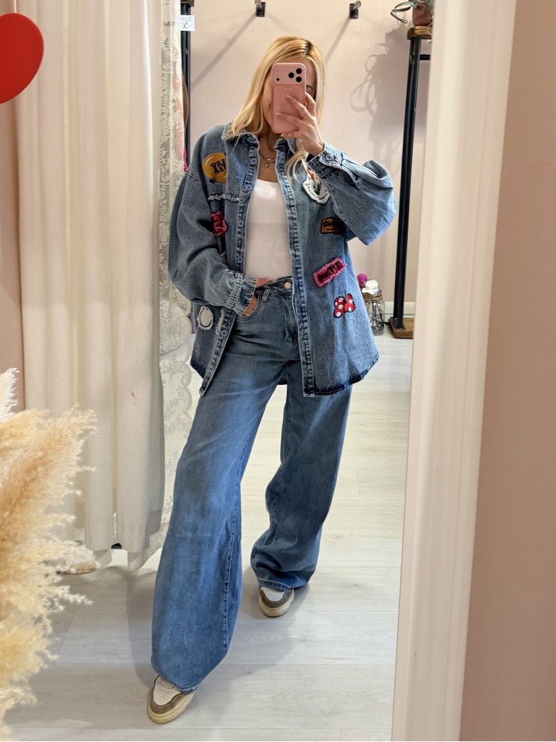 Giacca di jeans con topolino e minnie