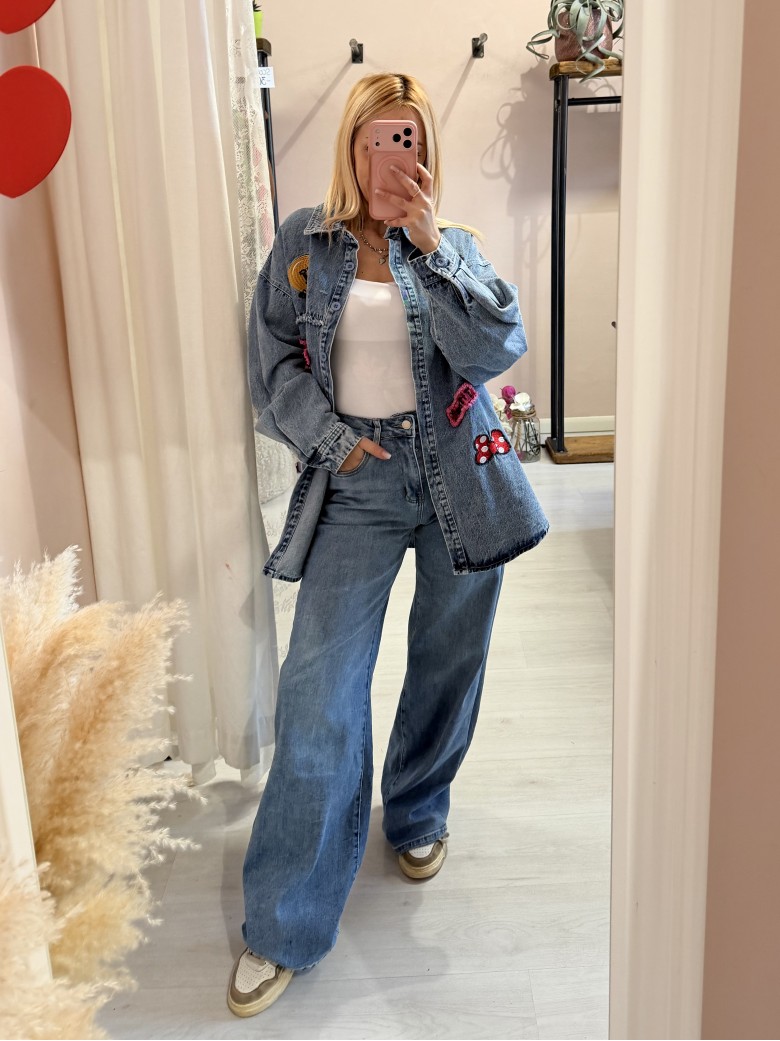 Giacca di jeans con topolino e minnie