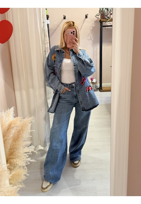 Giacca di jeans con topolino e minnie