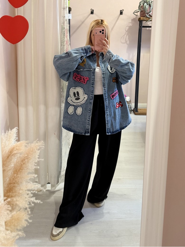Giacca di jeans con topolino e minnie