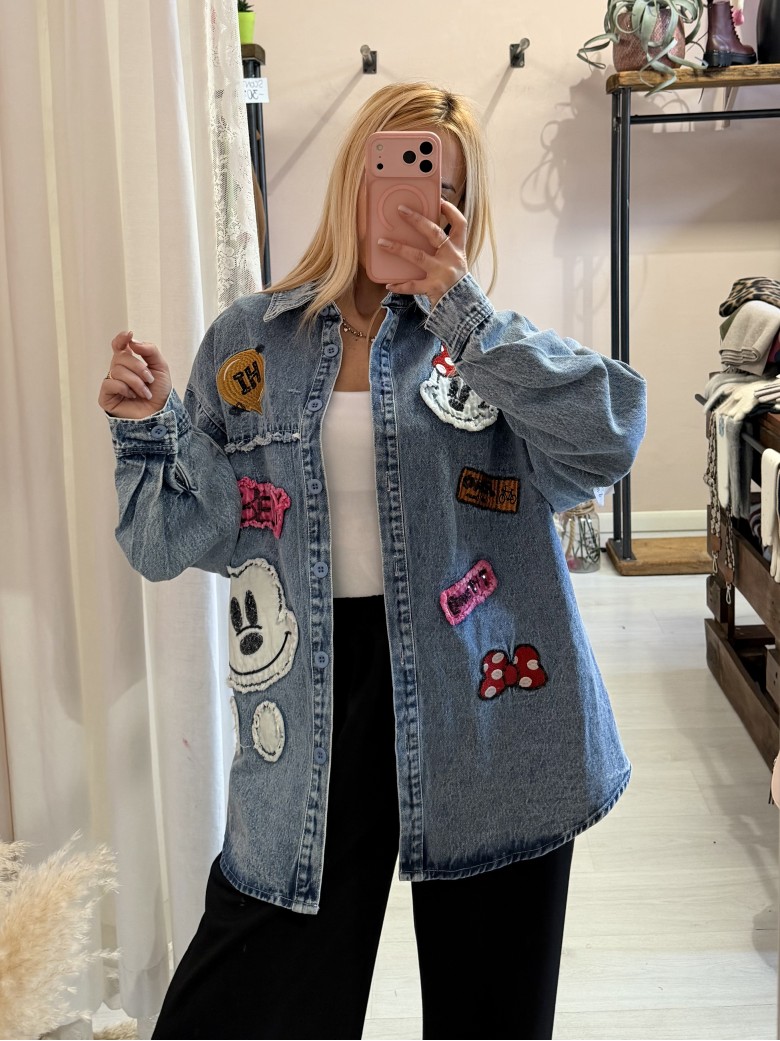 Giacca di jeans con topolino e minnie
