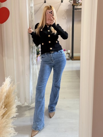 Maglia GLAMOUR bottoni dorati nera 2