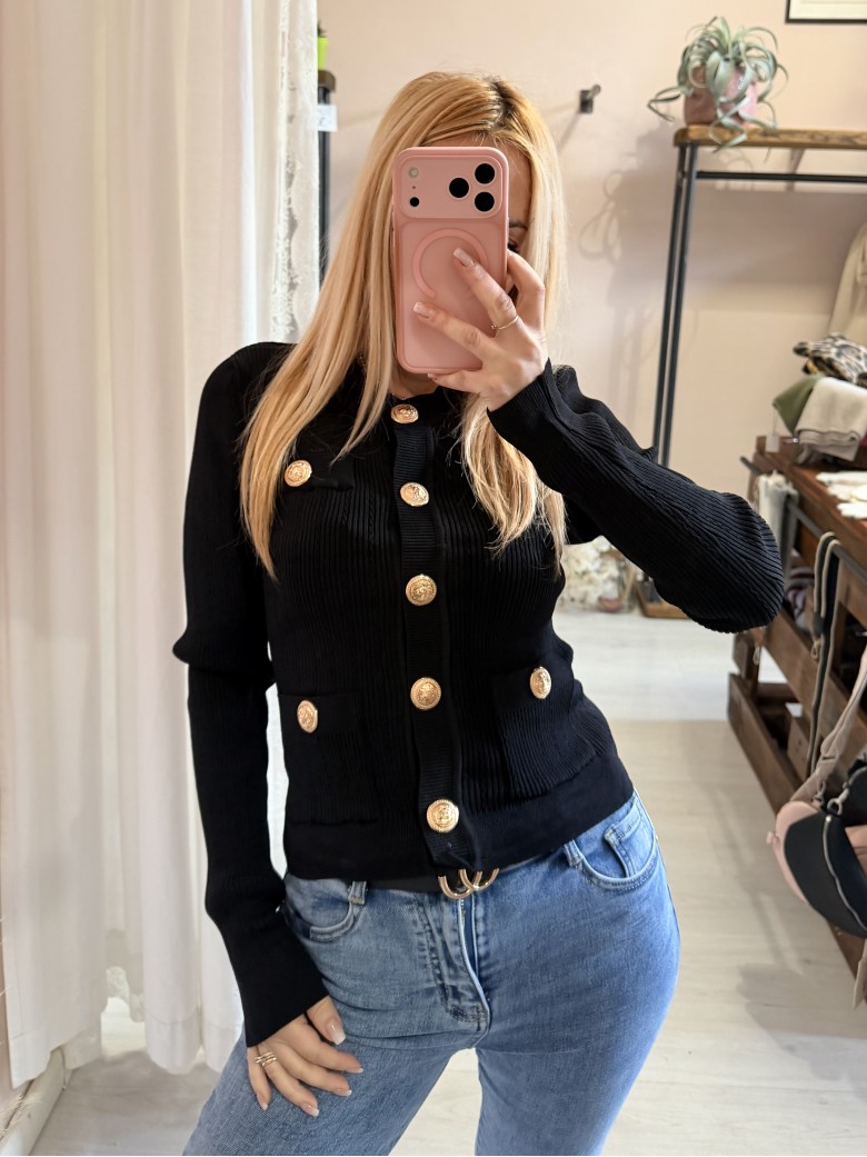 Maglia GLAMOUR bottoni dorati nera